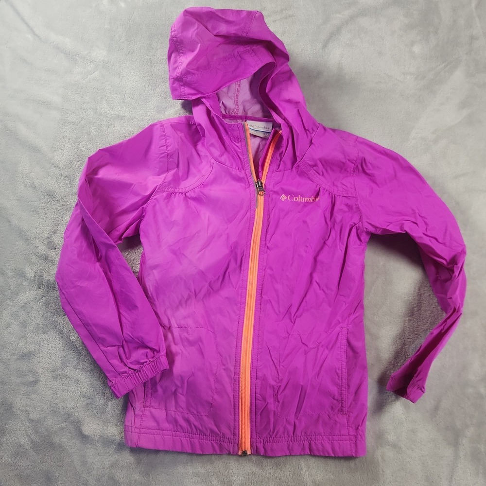 Columbia Kids Rain Jacket Hoodie Purple‎ Orange Zip Youth Size 6/6X